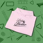 Lady Hustler Hoodie, in Light Pink color, billiards hoodie, folded view