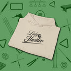 Lady Hustler Hoodie, in Sand color, billiards hoodie, folded view