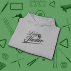 Lady Hustler Hoodie, in Sport Grey color, billiards hoodie, folded view