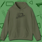 Lady Hustler Hoodie, in Military Green color, billiards hoodie, front view