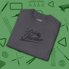Lady Hustler T-Shirt, in Charcoal color, billiards shirt, folded view
