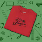 Lady Hustler T-Shirt, in Red color, billiards shirt, folded view
