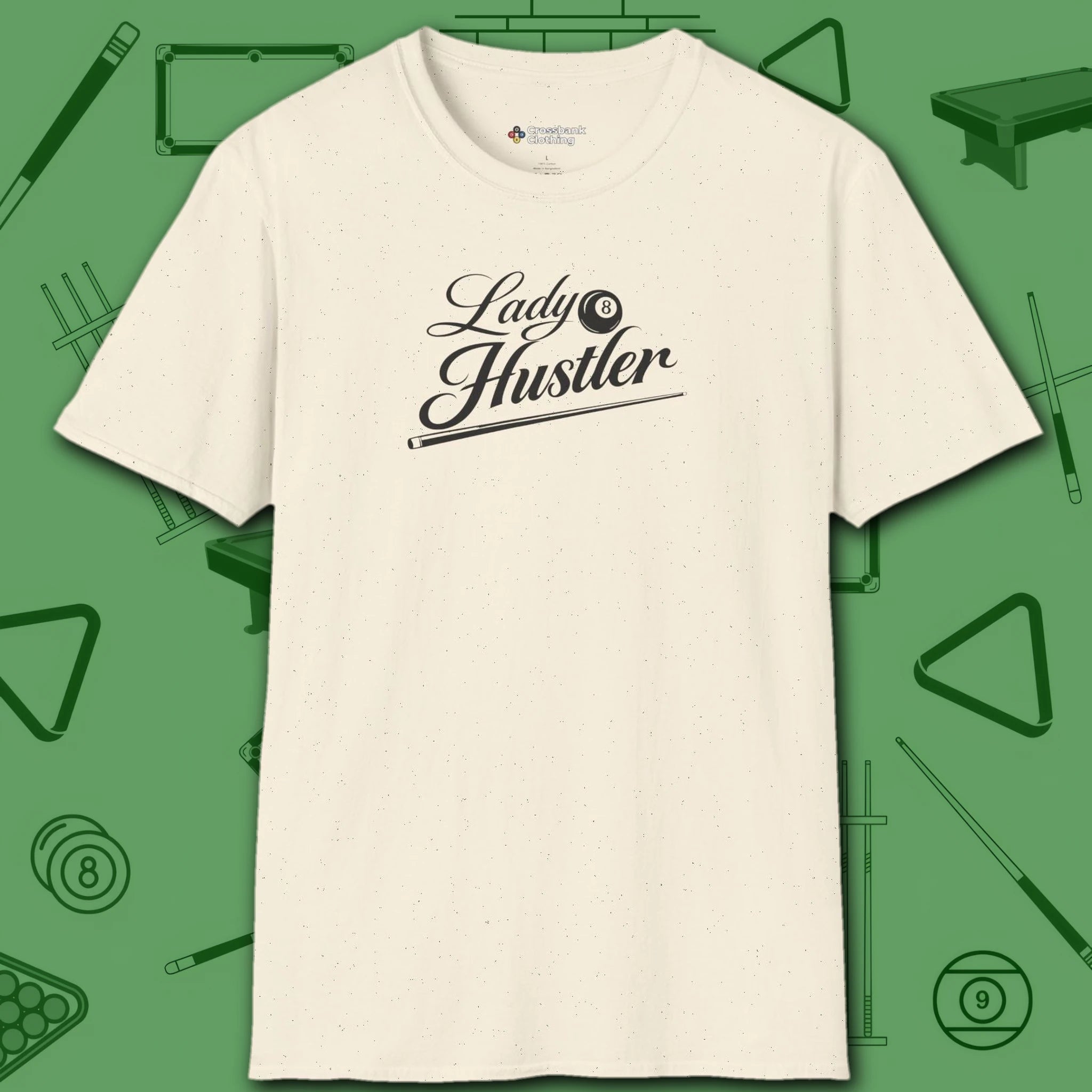 Lady Hustler T-Shirt, in Natural color, billiards shirt, front view