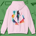 Lady Shooter Majesty Hoodie, back view, in Light Pink smooth cue control focus