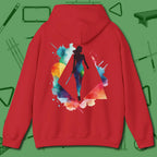 Lady Shooter Majesty Hoodie, front view, in Red aggressive run-out swagger