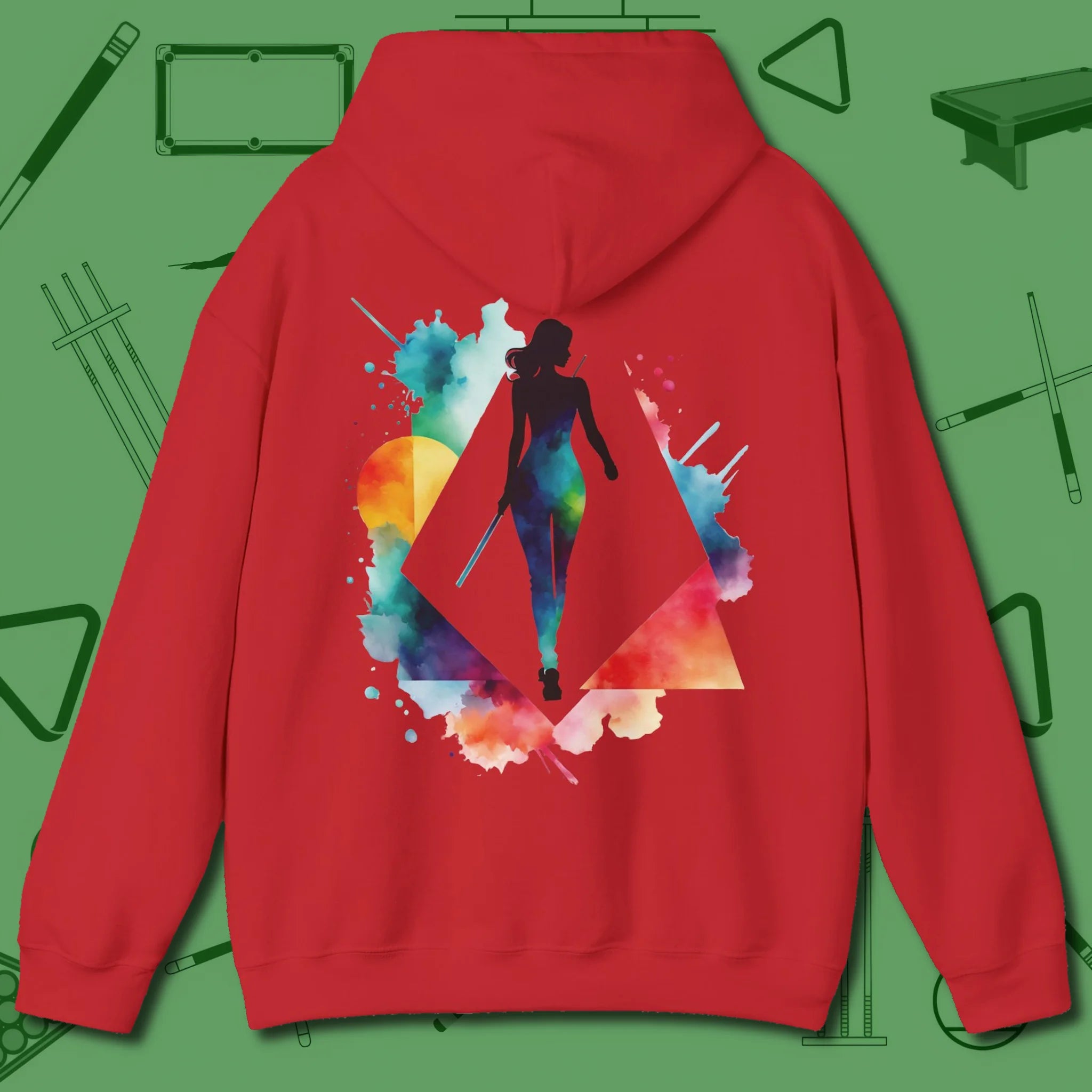Lady Shooter Majesty Hoodie, front view, in Red aggressive run-out swagger