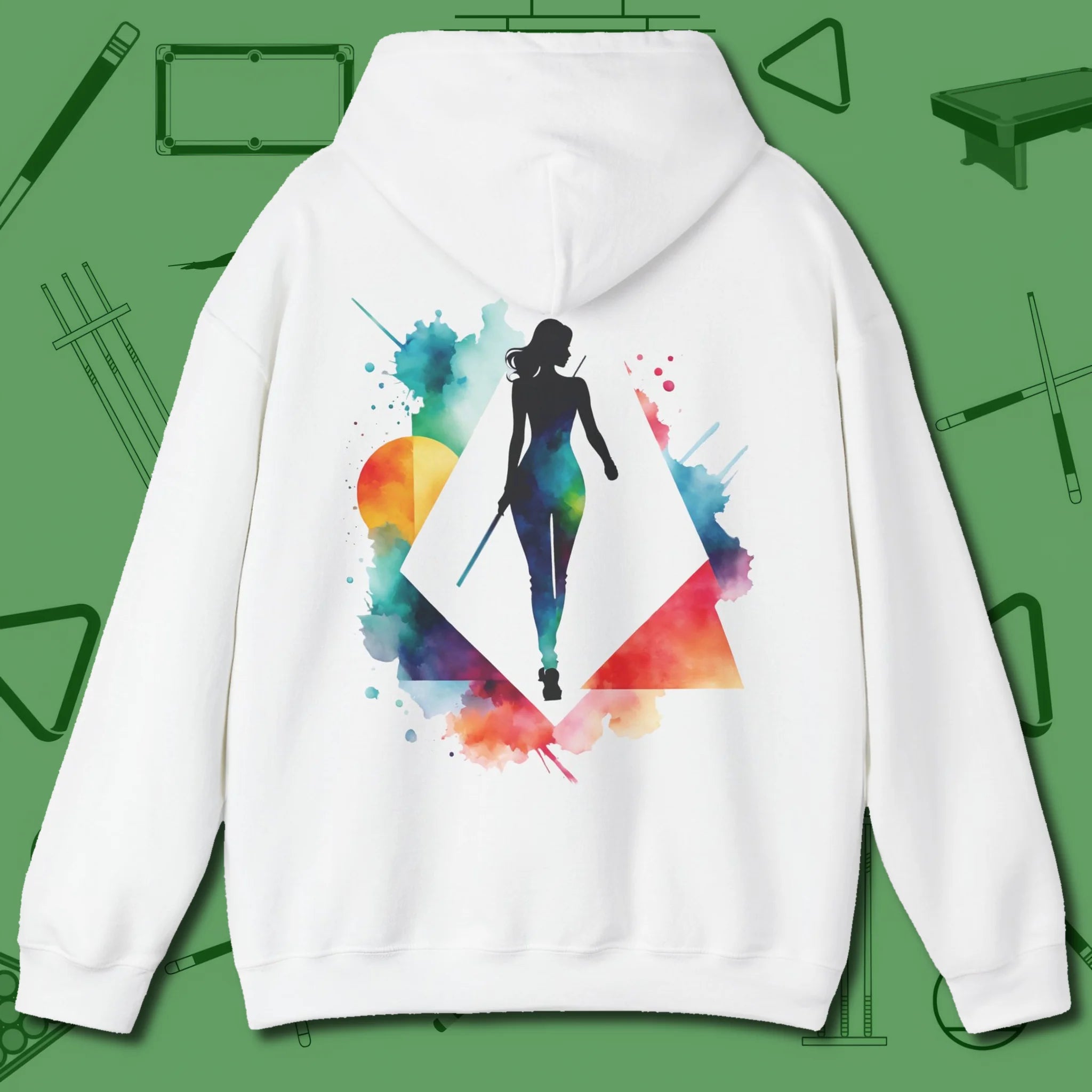 Lady Shooter Majesty Hoodie, back view, in White call your pocket
