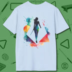 Lady Shooter Majesty T-Shirt, back view, in Light Blue break-and-run mindset