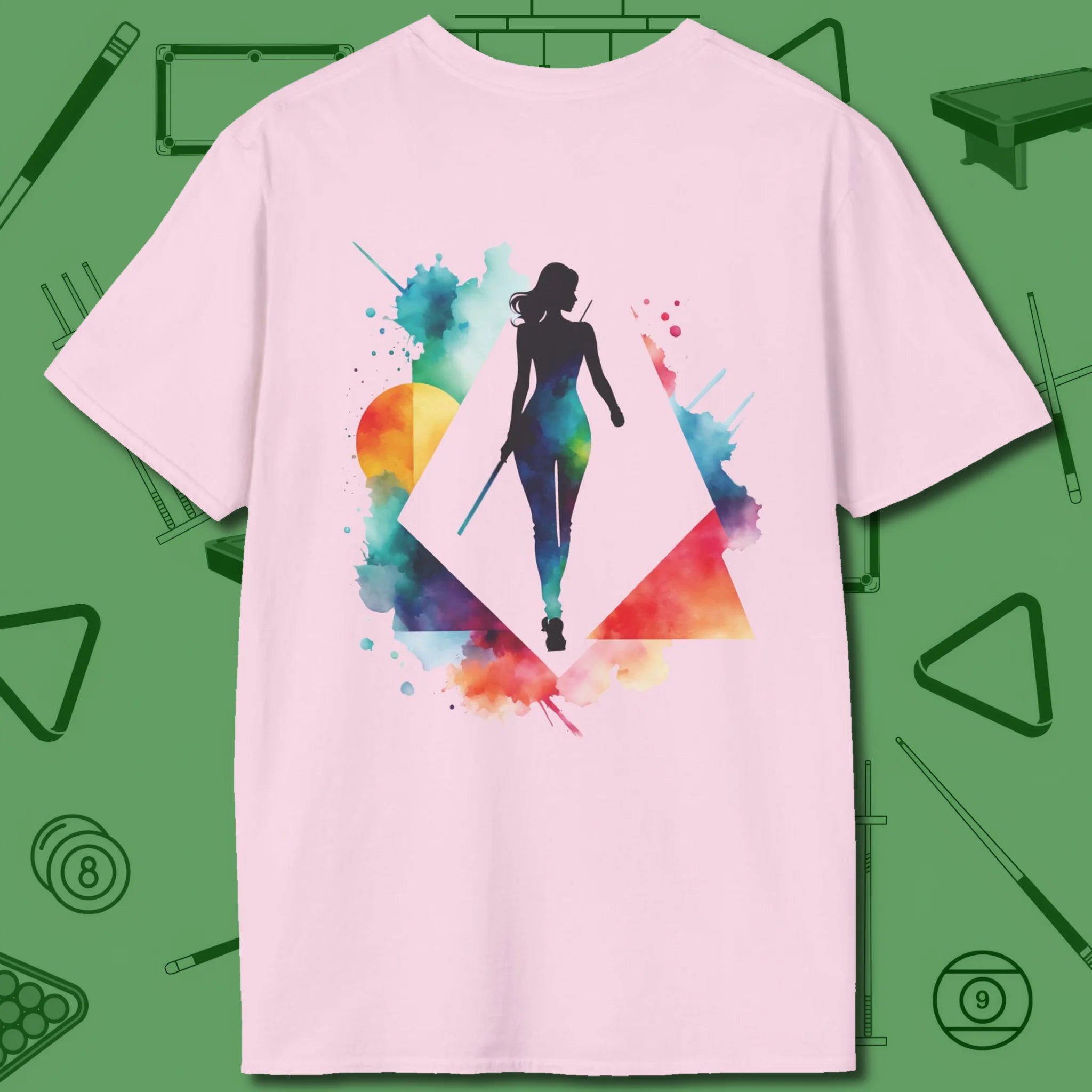 Lady Shooter Majesty T-Shirt, back view, in Light Pink league-night queen energy