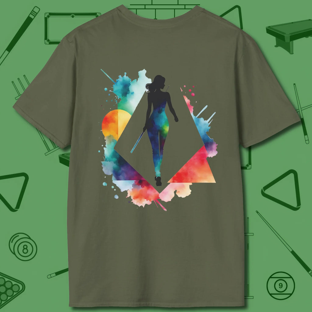 Lady Shooter Majesty T-Shirt, front view, in Military Green tactical pattern play