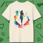 Lady Shooter Majesty T-Shirt, back view, in Natural chalk up and fire