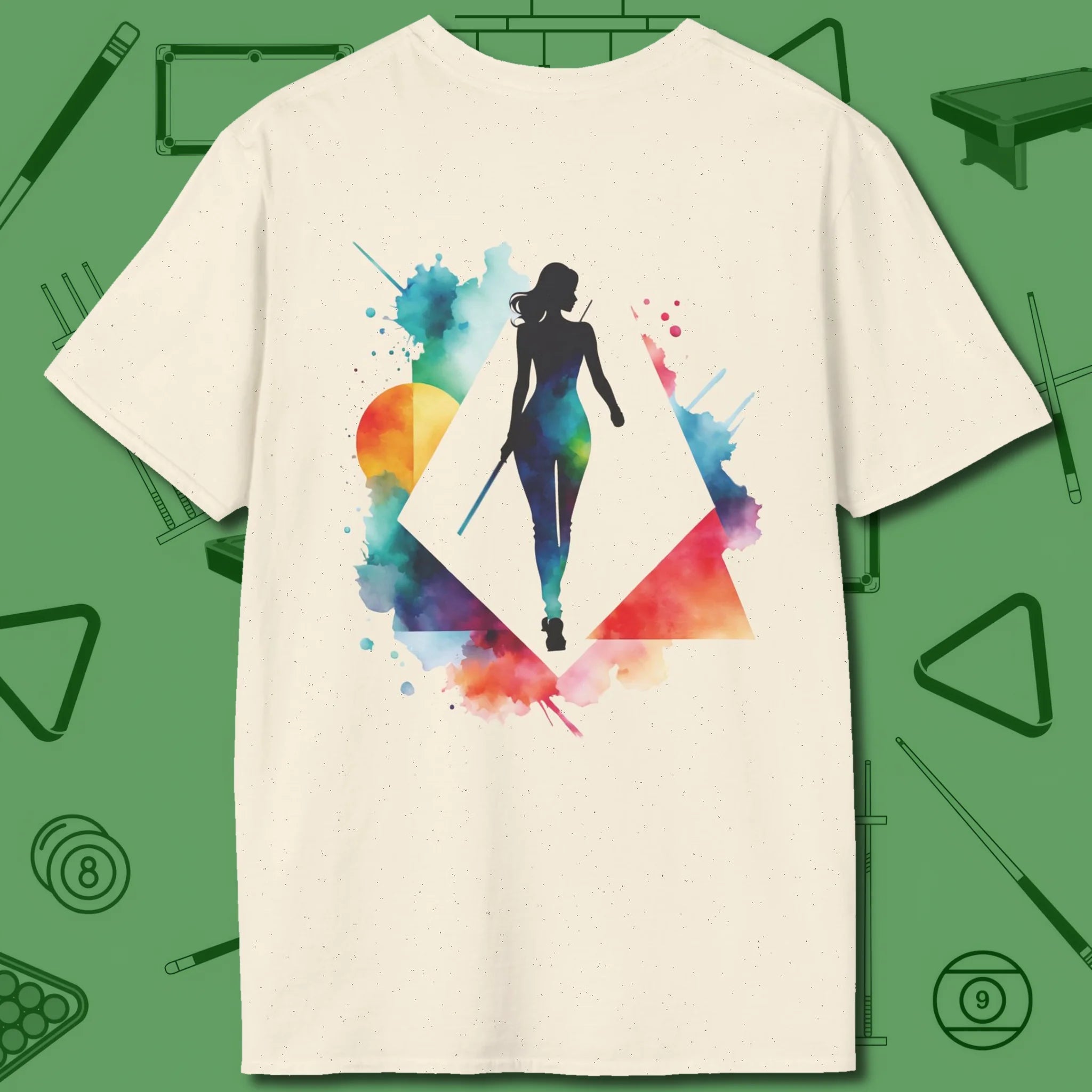 Lady Shooter Majesty T-Shirt, back view, in Natural chalk up and fire