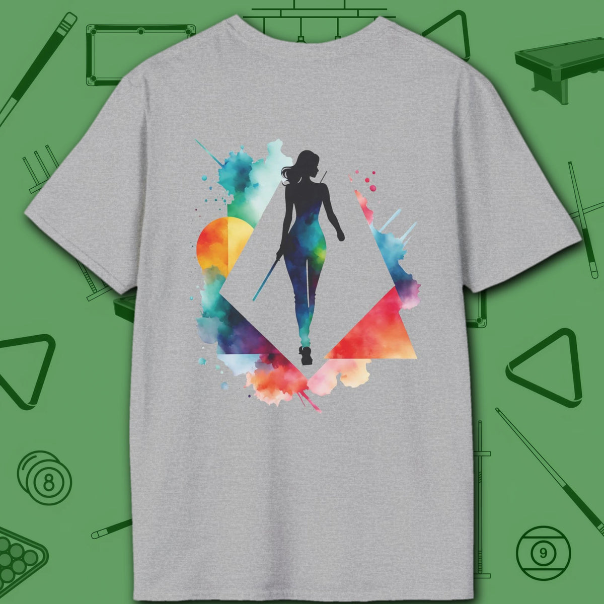 Lady Shooter Majesty T-Shirt, in Sport Grey color, billiards shirt, back view