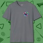 Lady Shooter Majesty T-Shirt, front view, in Graphite Heather cue ball control