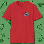 Lady Shooter Majesty T-Shirt, front view, in Red aggressive run-out swagger