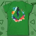 Lady Shooter Majesty Women's Cut Tee, in Irish Green color, billiards shirt, back view