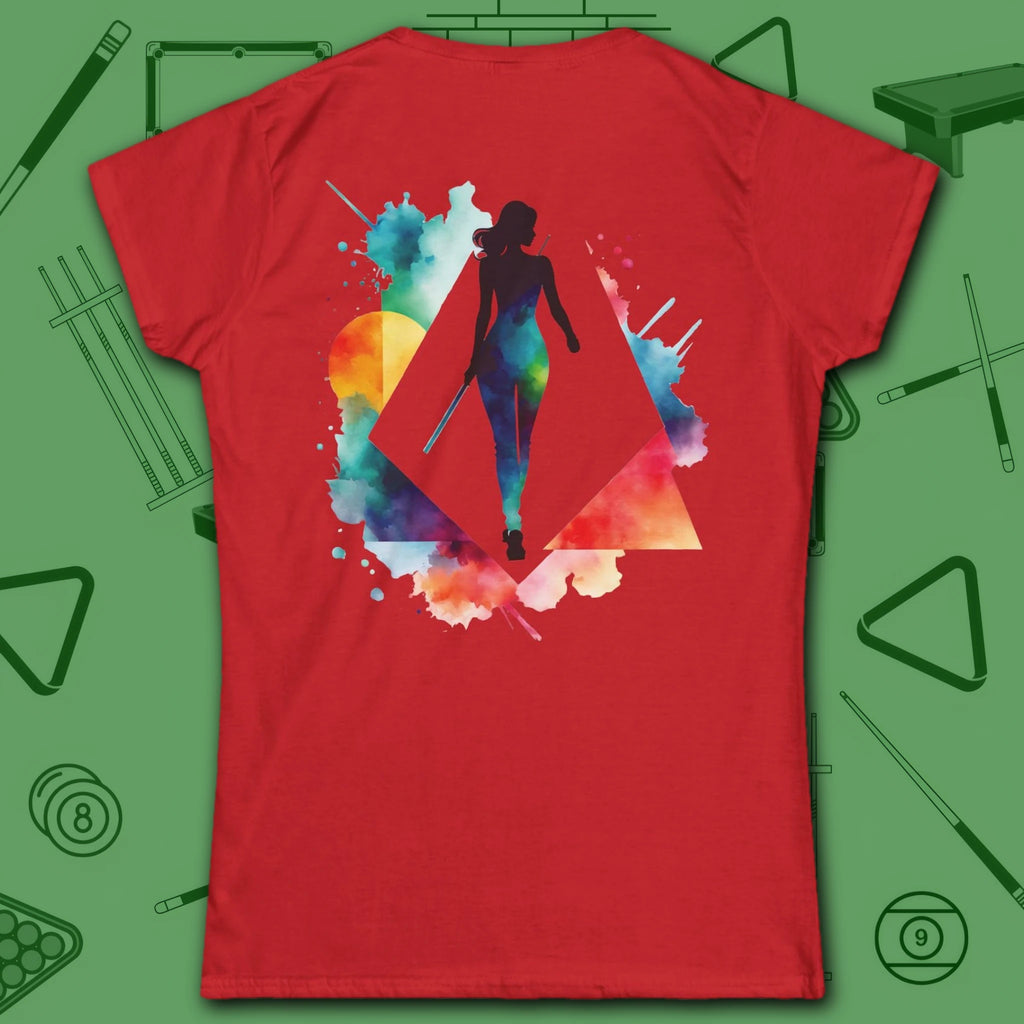 Lady Shooter Majesty Women's Cut Tee, in Red color, billiards shirt, back view