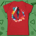 Lady Shooter Majesty Women's Cut Tee, in Red color, billiards shirt, back view