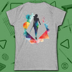 Lady Shooter Majesty Women's Cut Tee, in Sport Grey color, billiards shirt, back view