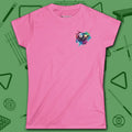 Lady Shooter Majesty Women's Cut Tee, in Azalea color, billiards shirt, front view