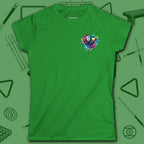 Lady Shooter Majesty Women's Cut Tee, in Irish Green color, billiards shirt, front view