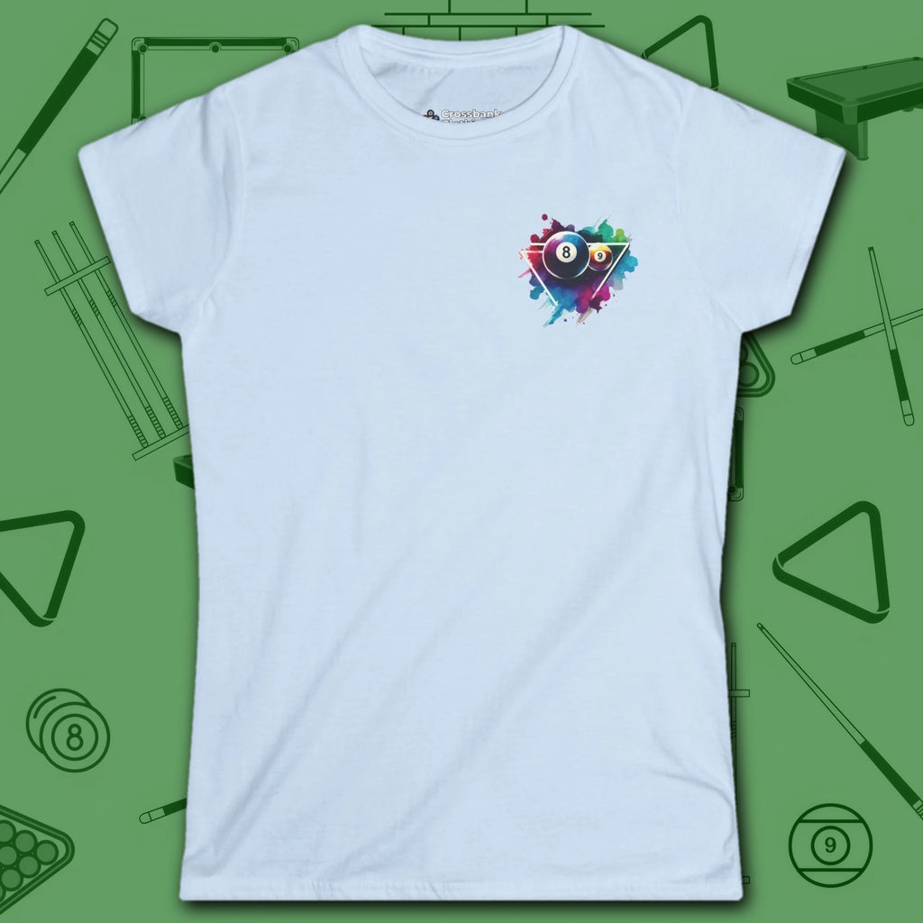 Lady Shooter Majesty Women's Cut Tee, in Light Blue color, billiards shirt, front view