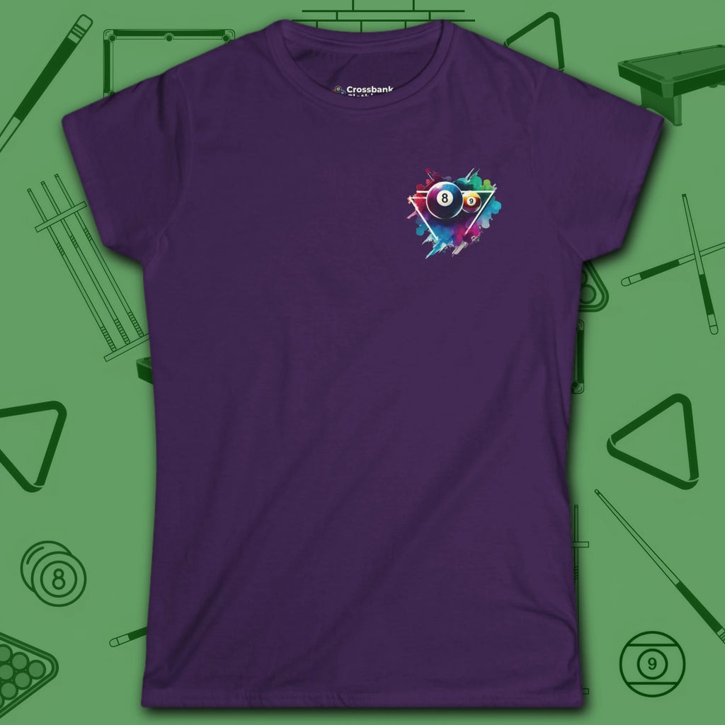 Lady Shooter Majesty Women's Cut Tee, in Purple color, billiards shirt, front view