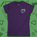 Lady Shooter Majesty Women's Cut Tee, in Purple color, billiards shirt, front view
