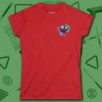 Lady Shooter Majesty Women's Cut Tee, in Red color, billiards shirt, front view