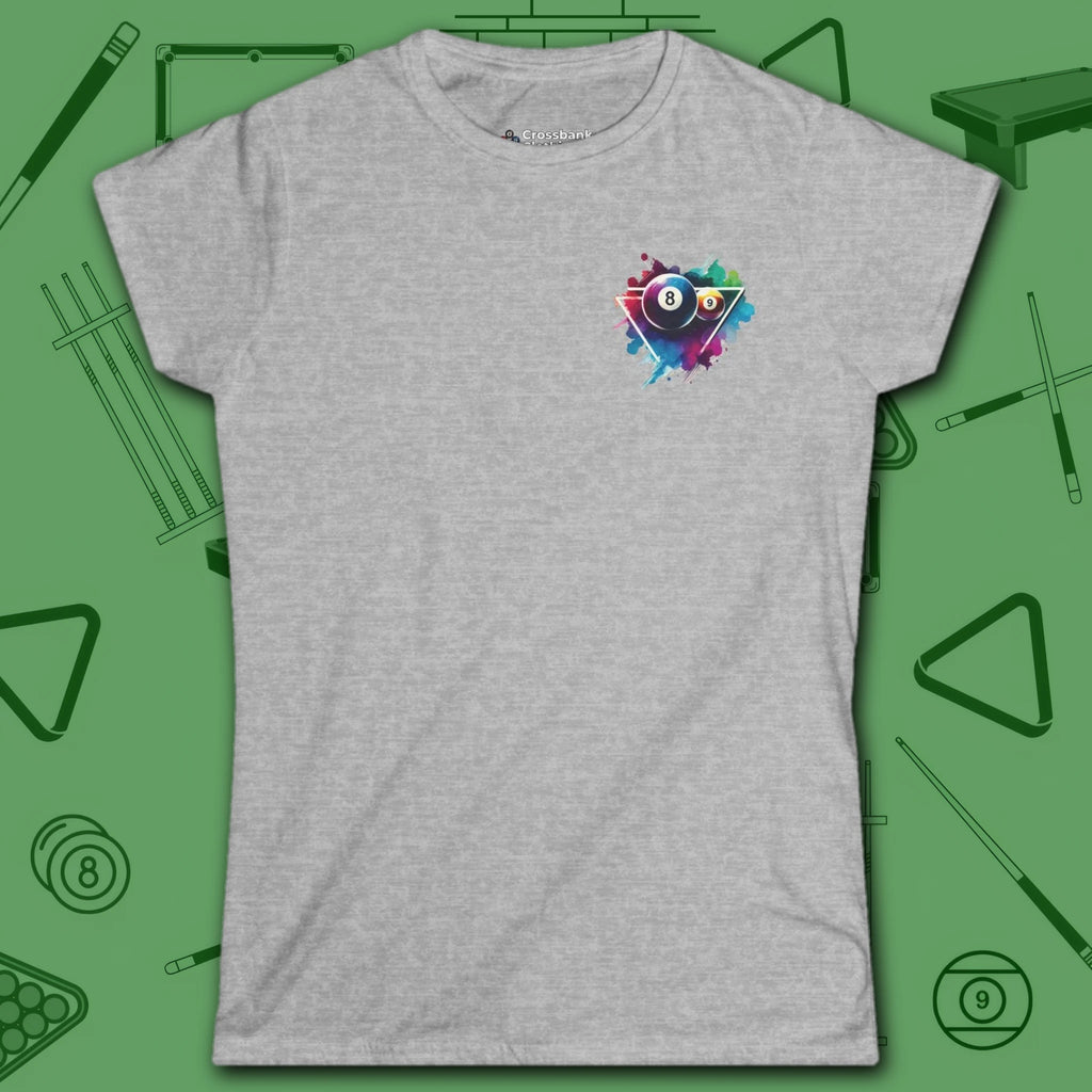 Lady Shooter Majesty Women's Cut Tee, in Sport Grey color, billiards shirt, front view