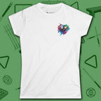 Lady Shooter Majesty Women's Cut Tee, in White color, billiards shirt, front view