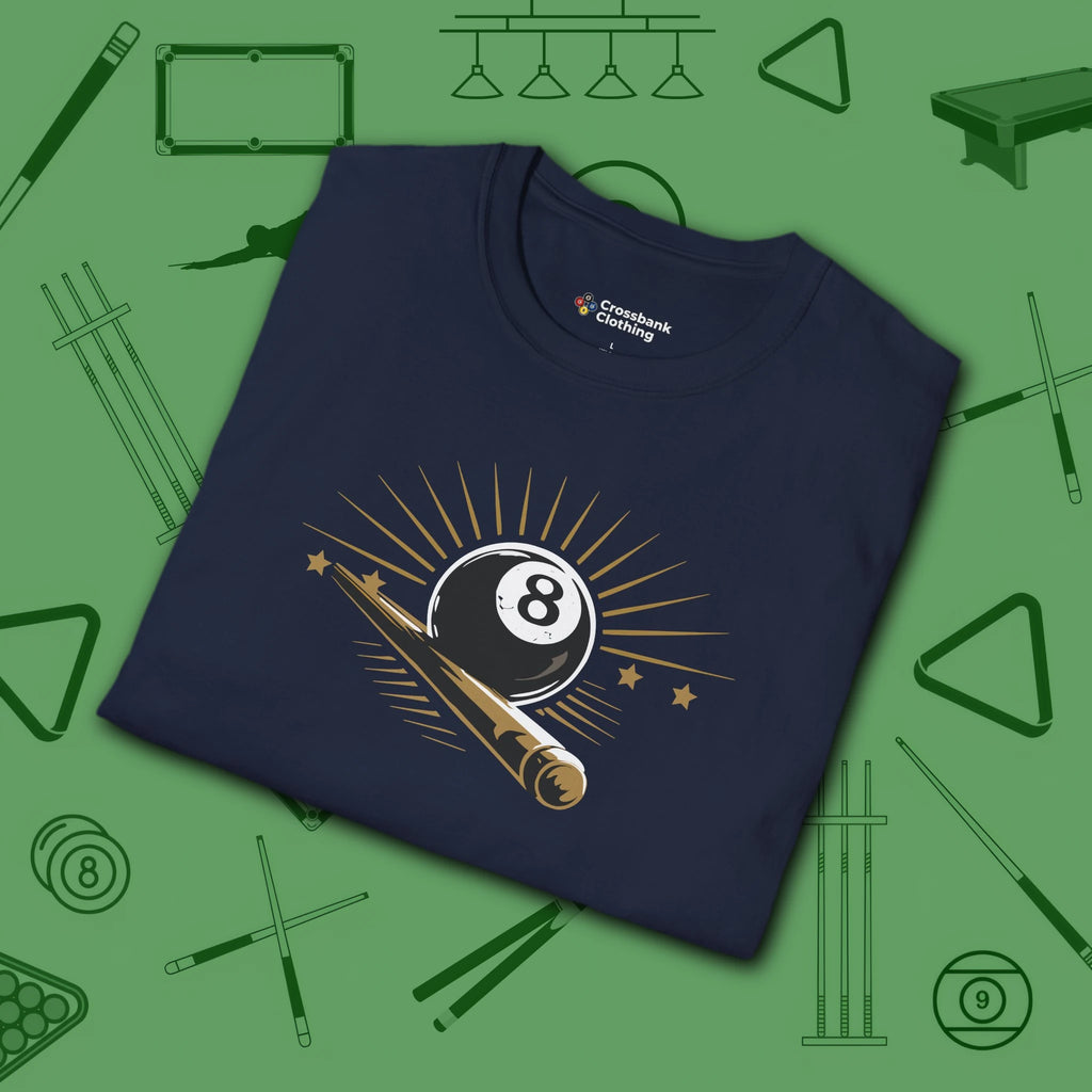 Last Ball Standing T-Shirt, in Navy color, billiards shirt, folded view