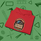 League Grinder Hoodie, folded view, in Red poolroom style with tournament attitude