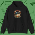 League Grinder Hoodie, front view, in Black cool enough for a corner pocket finish