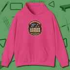 League Grinder Hoodie, front view, in Heliconia for shooters who dress like they play: sharp