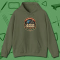 League Grinder Hoodie, front view, in Military Green poolroom style with tournament attitude