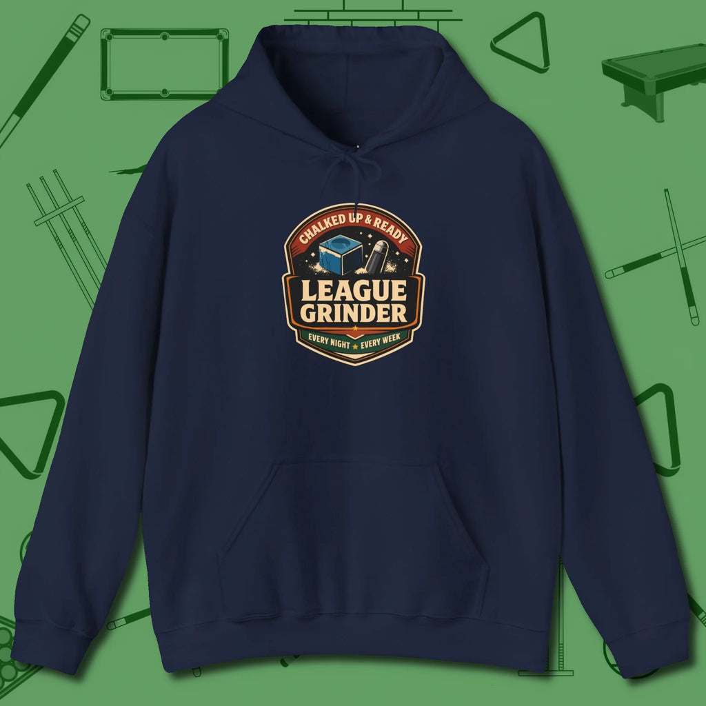 League Grinder Hoodie, front view, in Navy ideal for clean hits and clean fits