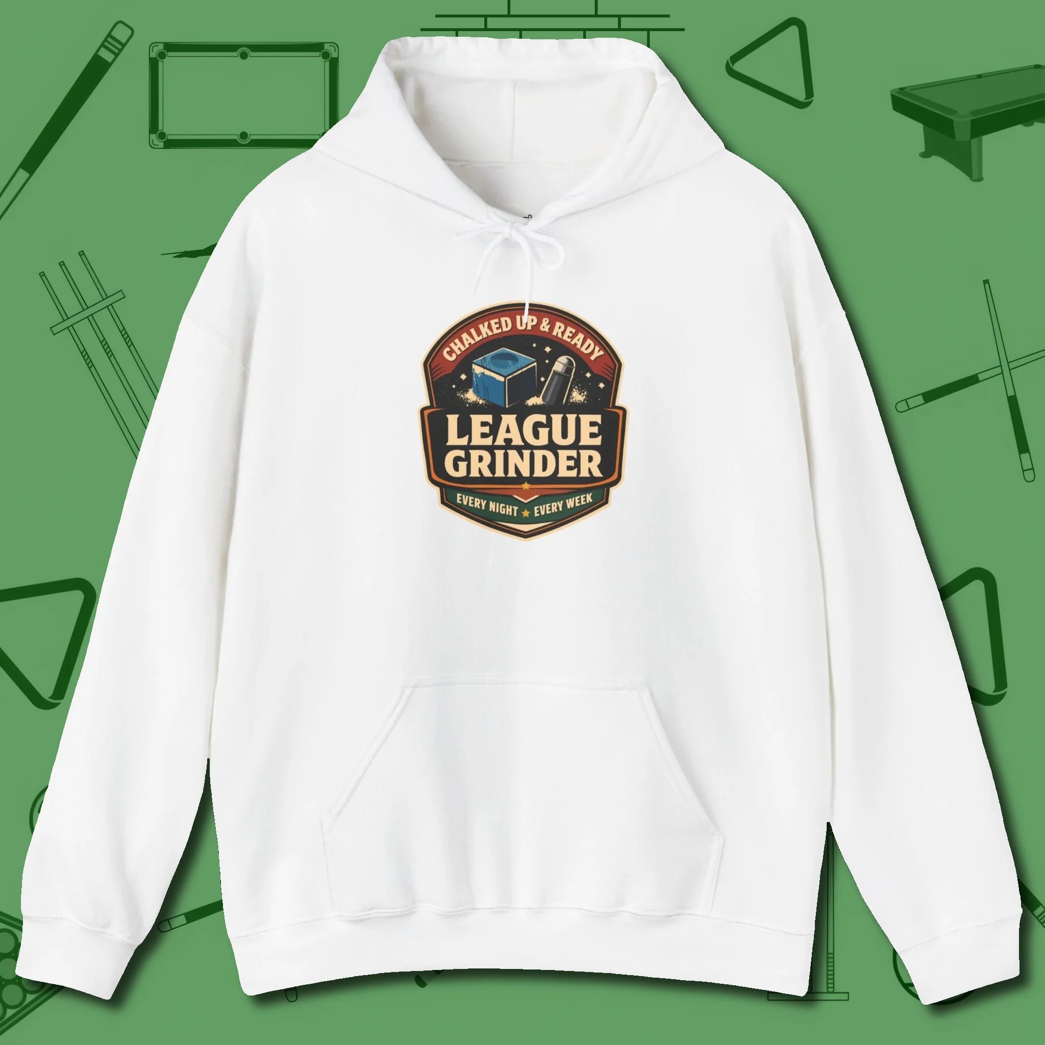 League Grinder Hoodie, front view, in White built for bold breaks and quiet confidence