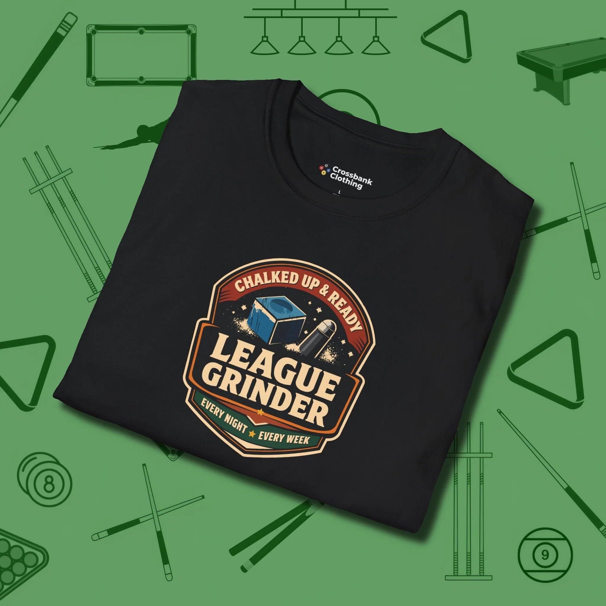 League Grinder T-Shirt, folded view, in Black look good while calling your pocket
