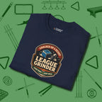 League Grinder T-Shirt, folded view, in Navy break, run out, turn heads — repeat