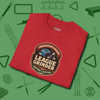 League Grinder T-Shirt, folded view, in Red for shooters who dress like they play: sharp