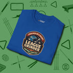 League Grinder T-Shirt, folded view, in Royal poolroom style with tournament attitude
