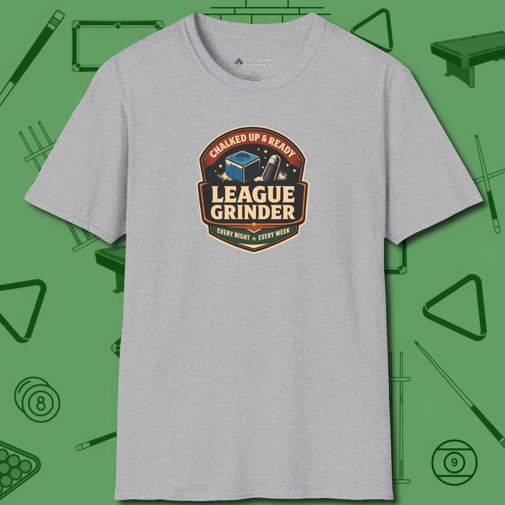 League Grinder T-Shirt, front view, in Sport Grey put your best game on display
