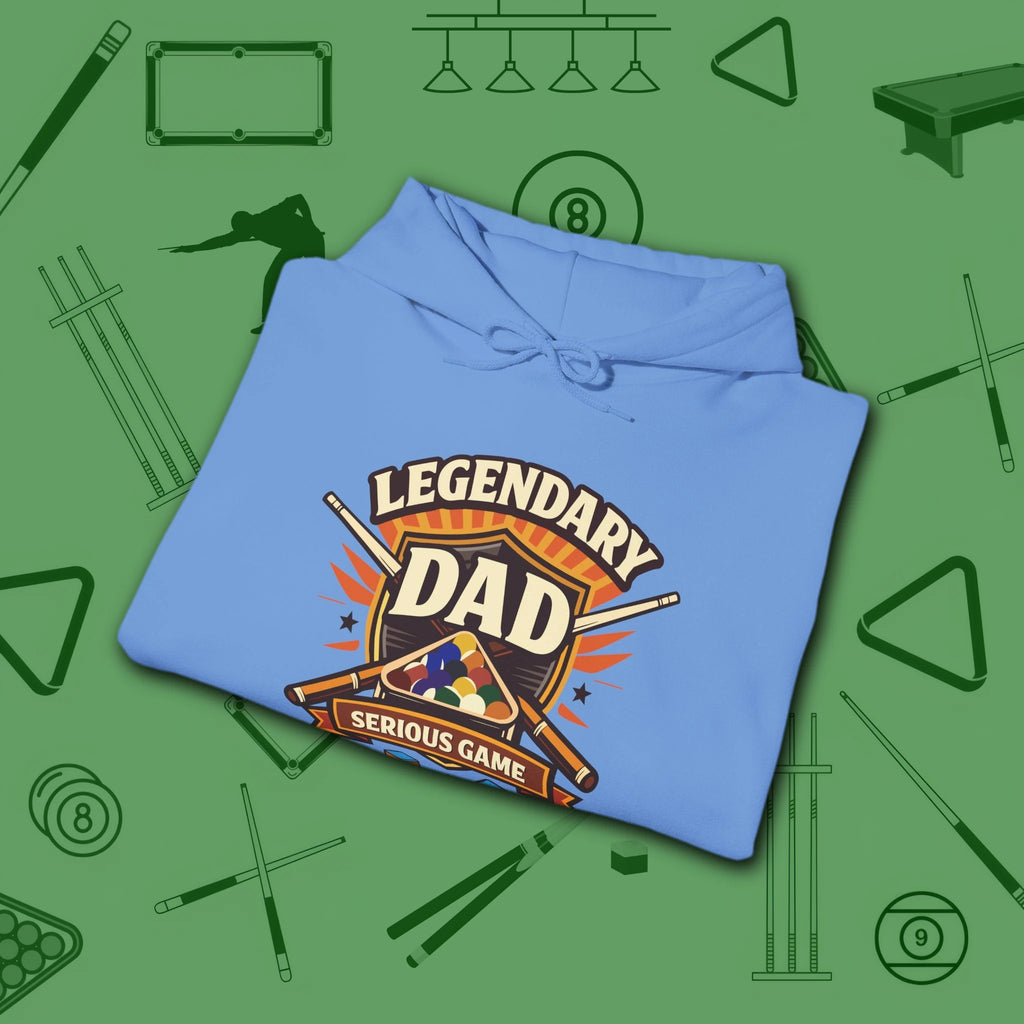 Legendary Dad Hoodie, in Carolina Blue color, billiards hoodie, folded view