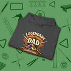 Legendary Dad Hoodie, in Dark Heather color, billiards hoodie, folded view