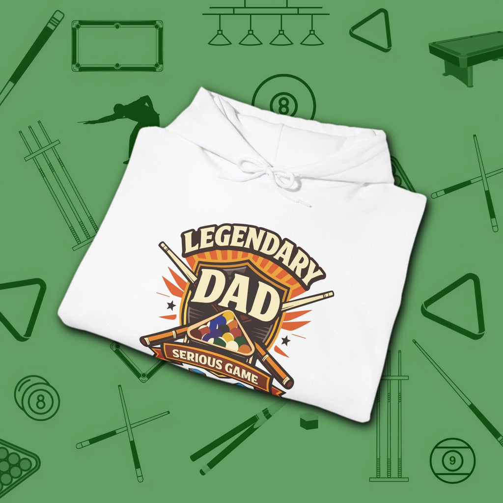 Legendary Dad Hoodie, in White color, billiards hoodie, folded view