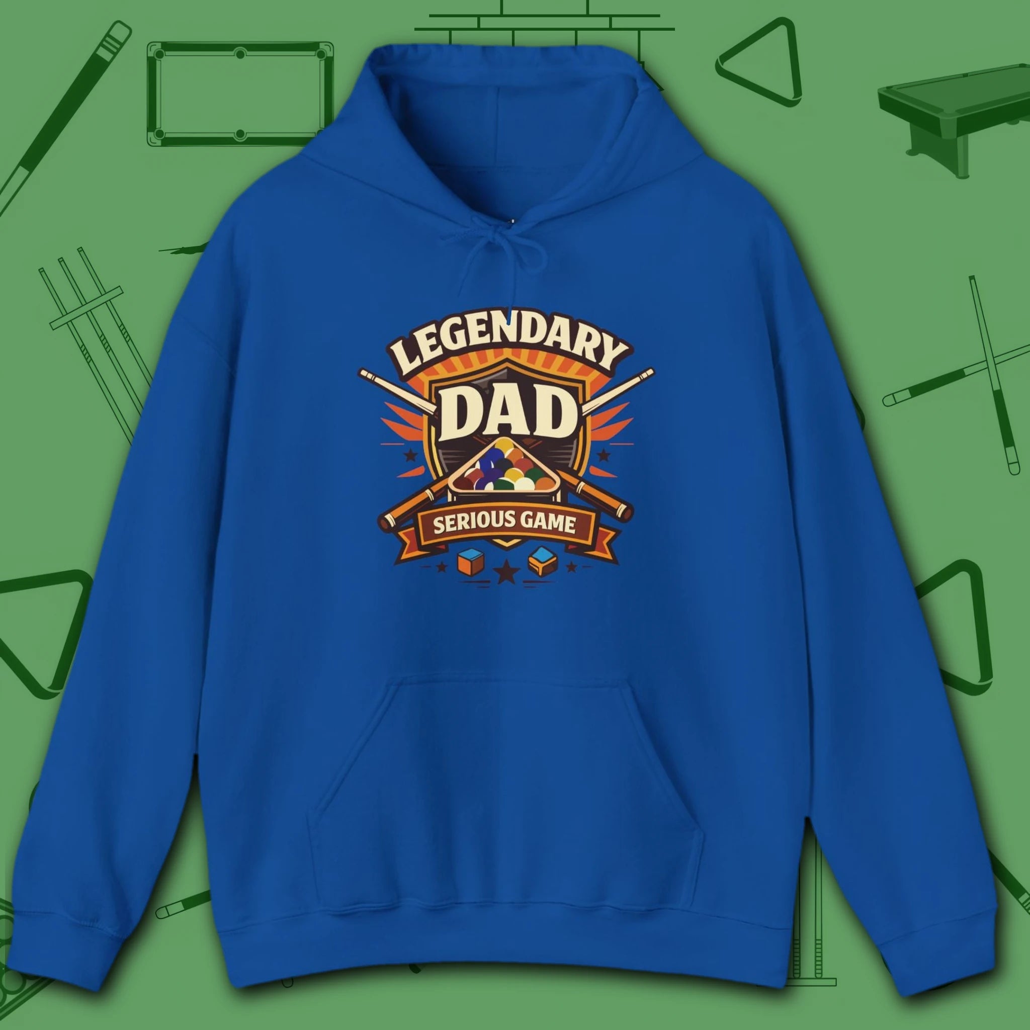 Legendary Dad Hoodie, in Sport Grey color, billiards hoodie, front view
