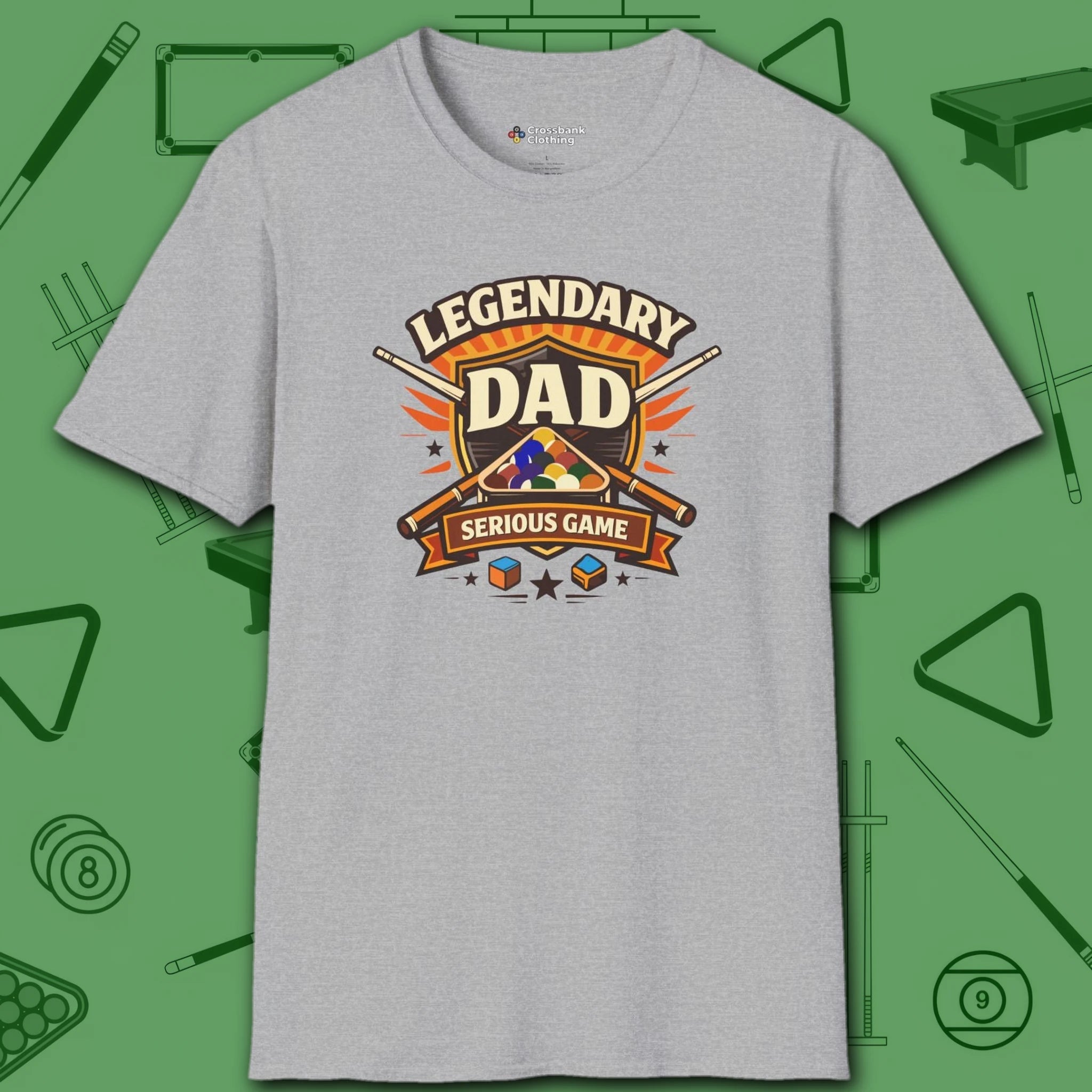 Legendary Dad T-Shirt, in Sport Grey color, billiards shirt, front view
