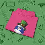 Leprechaun Hat Hoodie, in Heliconia color, billiards shirt, folded view