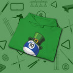 Leprechaun Hat Hoodie, in Irish Green color, billiards shirt, folded view